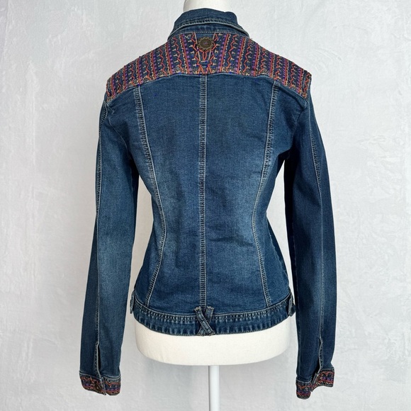VTG TATIENNE Embroidered Rhinestone Jean Jacket S Medium Wash Trucker Stretch - Picture 7 of 14